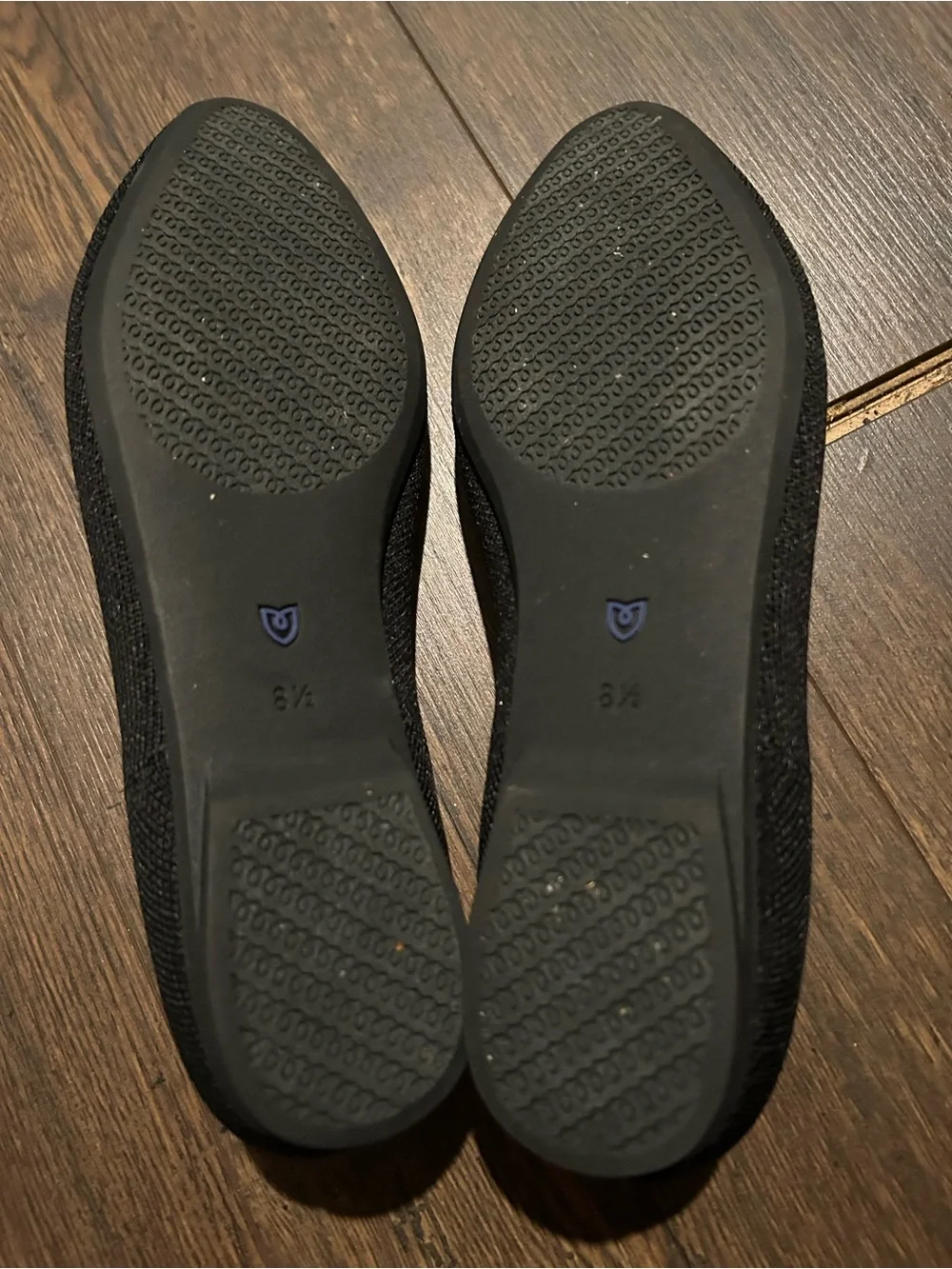 Rothy's Black Knit Slip-On Sandals with Blue Trim